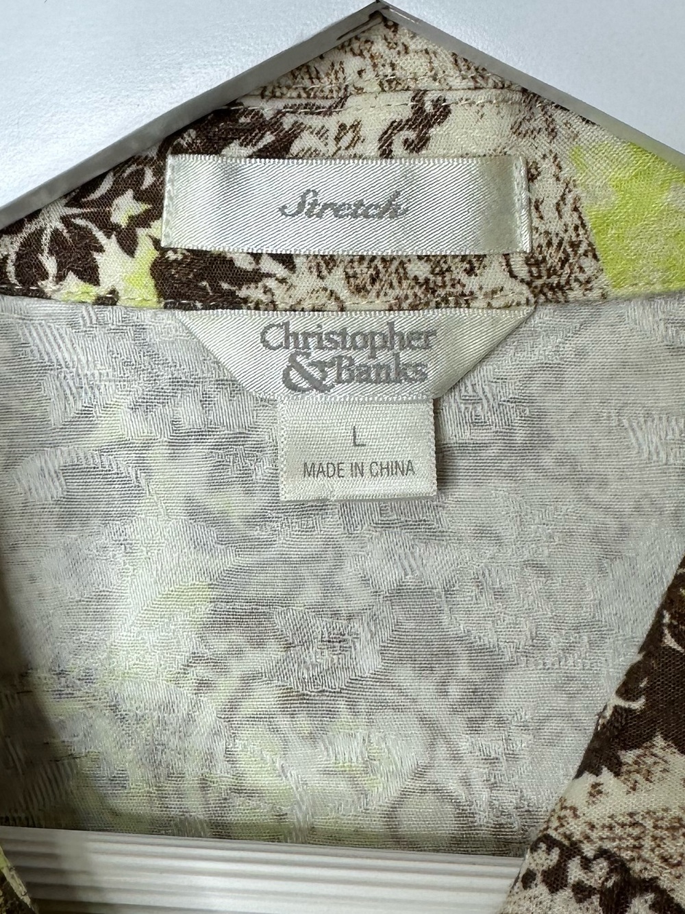 Christopher & Banks Lime Green and Brown Patterned Button-Front Jacket large - Picture 2 of 5